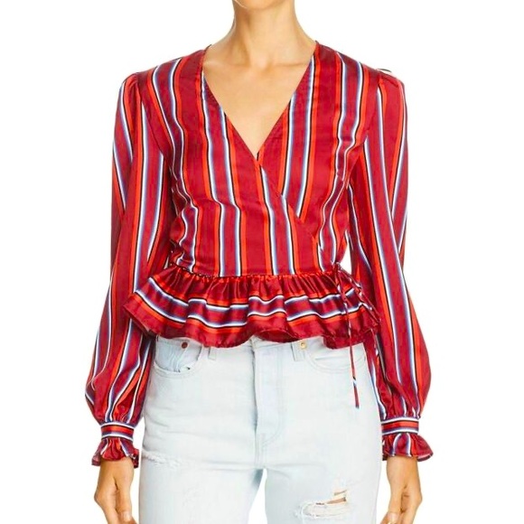 THE FIFTH LABEL Women's Striped Ruffled Wrap Blouse Shirt Top - Picture 1 of 5